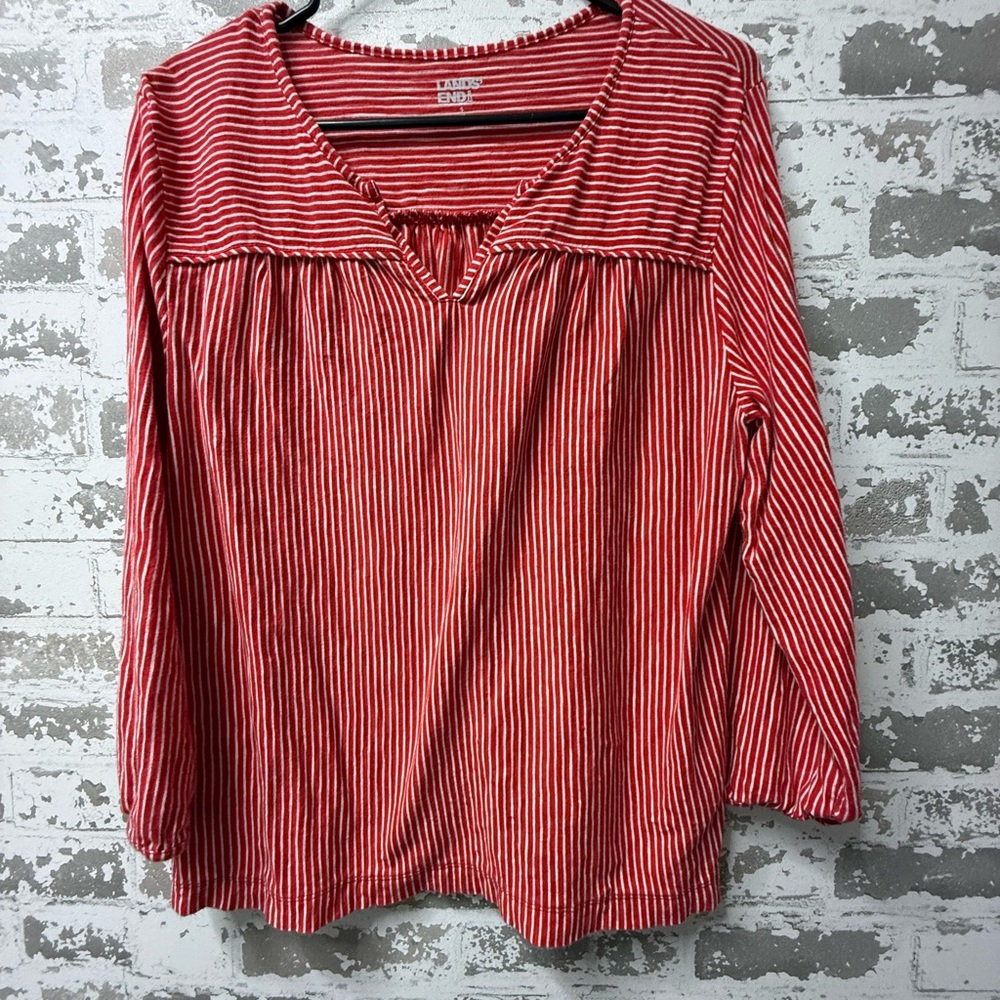 Lands' End Red and White Striped Blouse